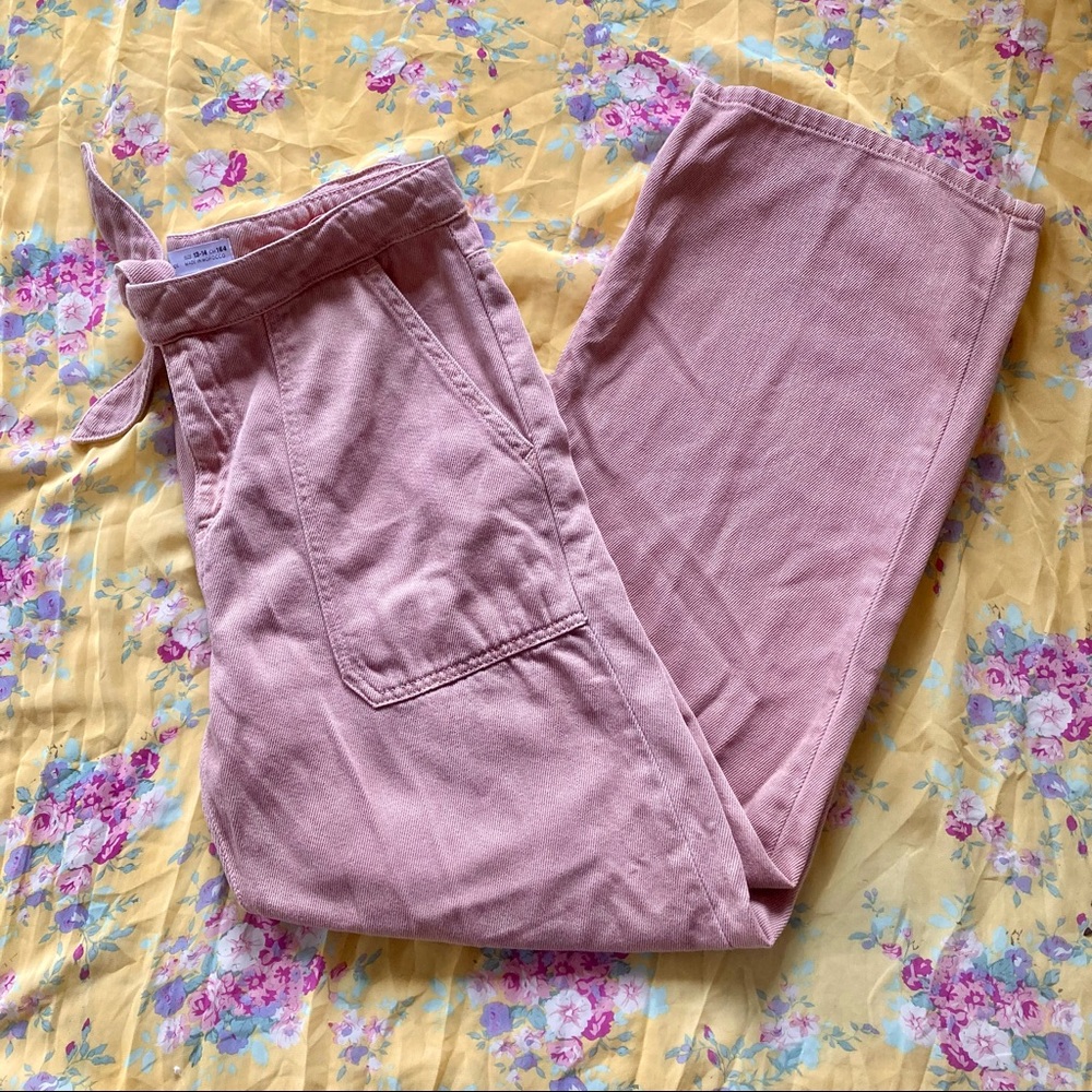 Dusty Rose Zara Kids Wide Leg Cargo Pants with Bow Tie Pink Girls